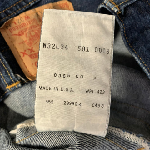 LEVI'S Size 32 Blue Indigo Contrast Stitch Selvedge Denim Button Fly Jeans