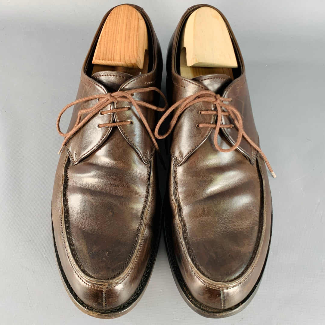 PRADA Size 10 Brown Leather Derby Split Toe Lace-Up Shoes