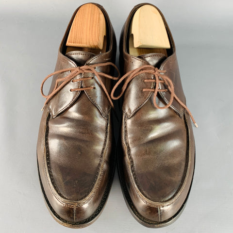 PRADA Size 10 Brown Leather Derby Split Toe Lace-Up Shoes