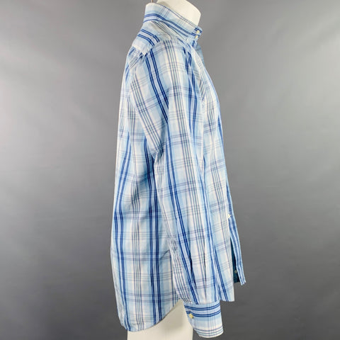 Chemise à manches longues boutonnée en coton à carreaux bleus et blancs ETRO Taille M