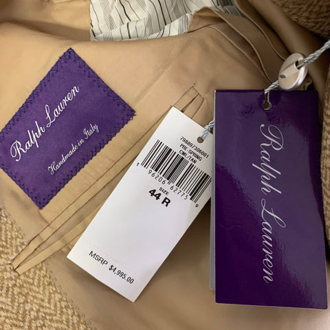 RALPH LAUREN Size 44 Camel Tan Herringbone Wool Notch Lapel Sport Coat