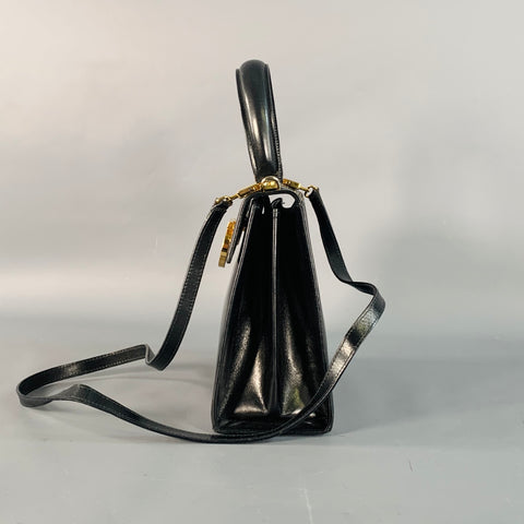 SALVATORE FERRAGAMO Vintage Black Gold Leather Top Handles Handbag