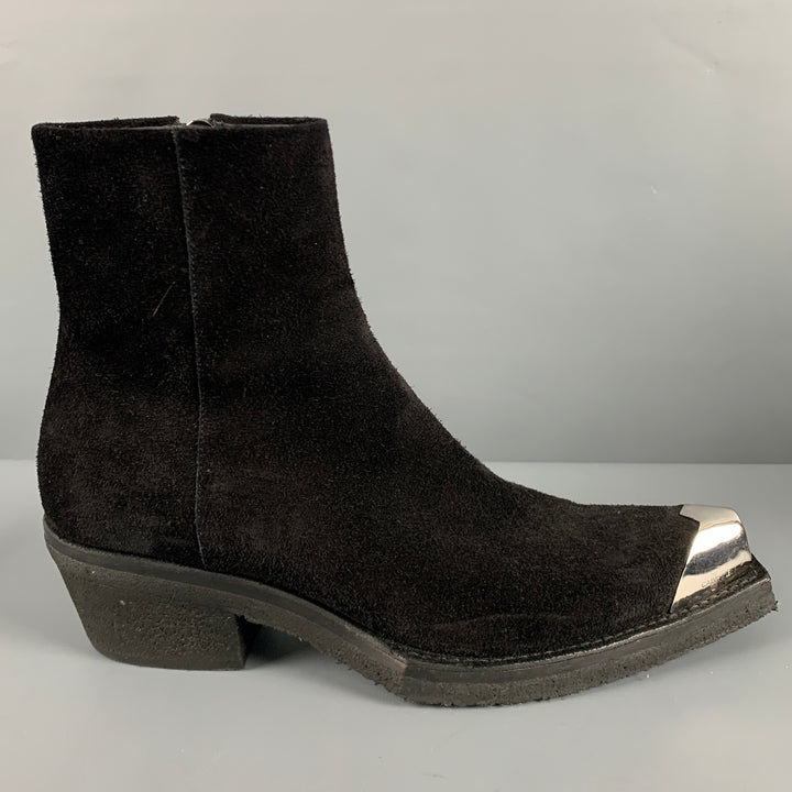 CALVIN KLEIN 205W39NYC Size 12 Black Leather Side Zipper Boots