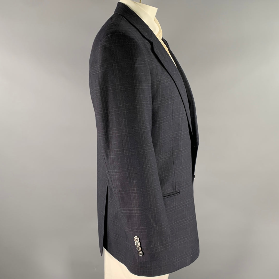 ARMANI COLLEZIONI Size 44 Navy Plaid Wool Notch Lapel Sport Coat