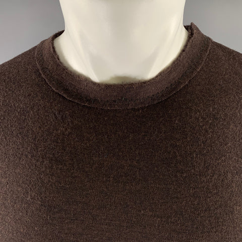 DANIEL CLEARY Size L Brown Wool Raw Edge Crew Neck Sweater
