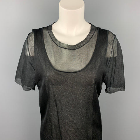 MARNI Size 6 Black See Through Silk Layered Tank Casual Top