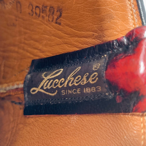 LUCCHESE Size 8 Burgundy Black Textured Leather Cowboy Boots