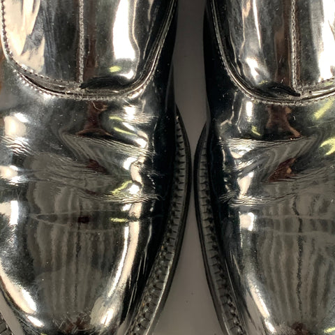 PRADA Size 10 Black Patent Leather Hook Loop Loafers