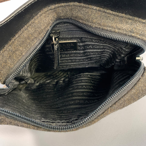 PRADA Grey & Black Wool Leather Shoulder Bag
