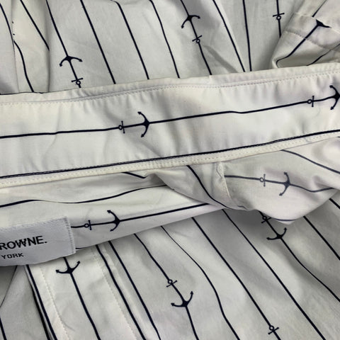 THOM BROWNE Size S White Navy Nautical Pinstripe Cotton One Pocket Long Sleeve Shirt