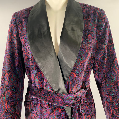 BULLOCK&JONES Size M Black Purple Paisley Cotton Velvet Shawl Collar Jacket