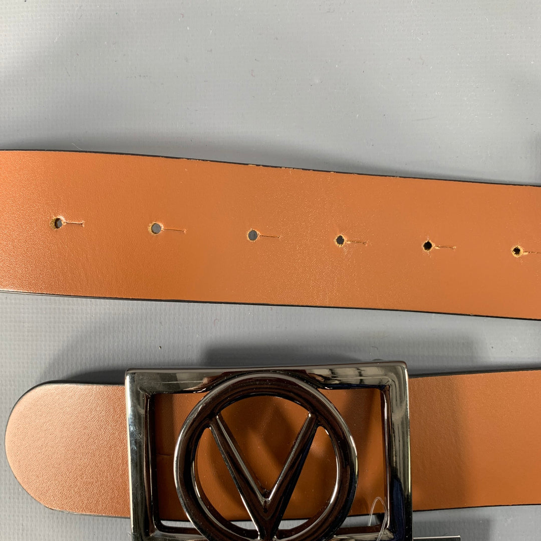 MARIO VALENTINO Size 36 Brown Gunmetal Monogram Leather Belt