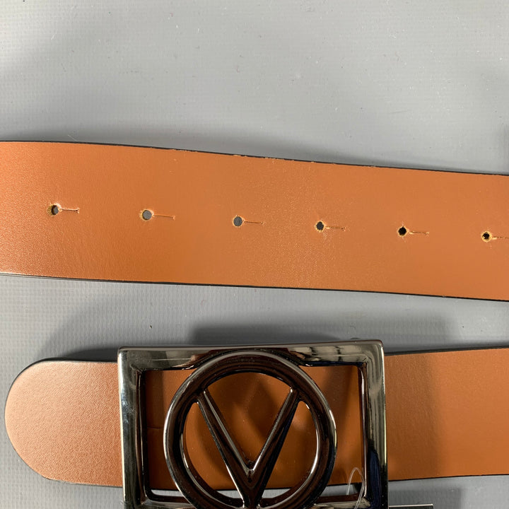 MARIO VALENTINO Size 36 Brown Gunmetal Monogram Leather Belt