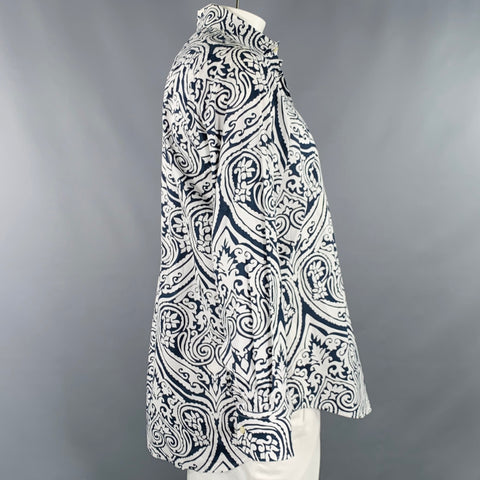 ETRO Size XXL White Navy Tapestry Cotton Long Sleeve Shirt