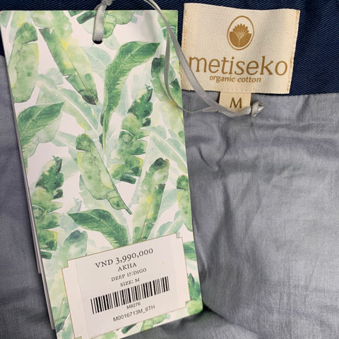 METISEKO Size M Navy Blue Two Toned Organic Cotton Collarless Jacket