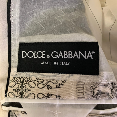 DOLCE & GABBANA Size 38 Cream Black Greca Cotton Blend Peak Lapel Sport Coat