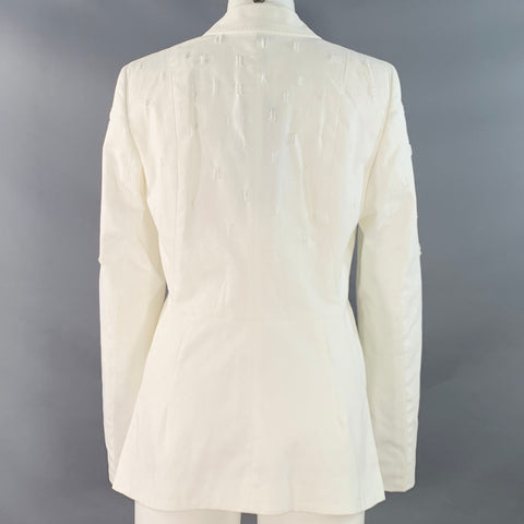ESCADA Taille S Mélange Coton Blanc Veste Blazer Texturée à Revers Cranté