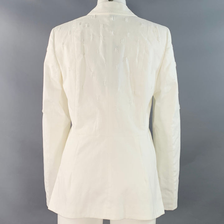 ESCADA Size S White Cotton Blend Textured Peak Lapel Jacket Blazer