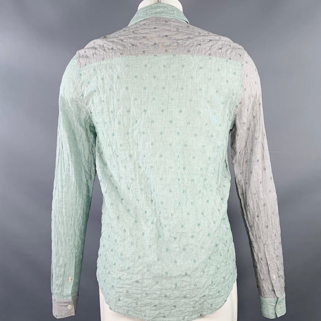 OPENING CEREMONY Size M Grey Mint Color Block Cotton Long Sleeve Shirt