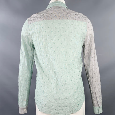 OPENING CEREMONY Size M Grey Mint Color Block Cotton Long Sleeve Shirt