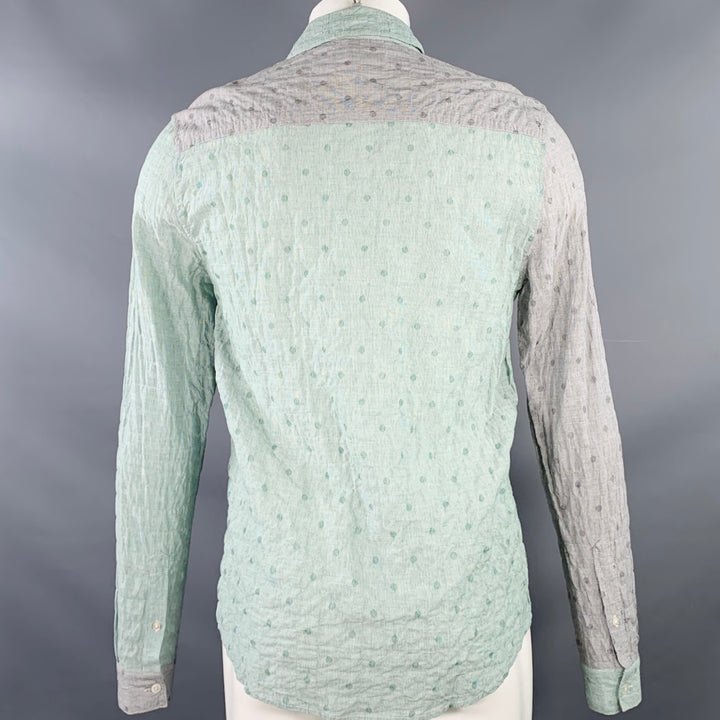 OPENING CEREMONY Size M Grey Mint Color Block Cotton Long Sleeve Shirt