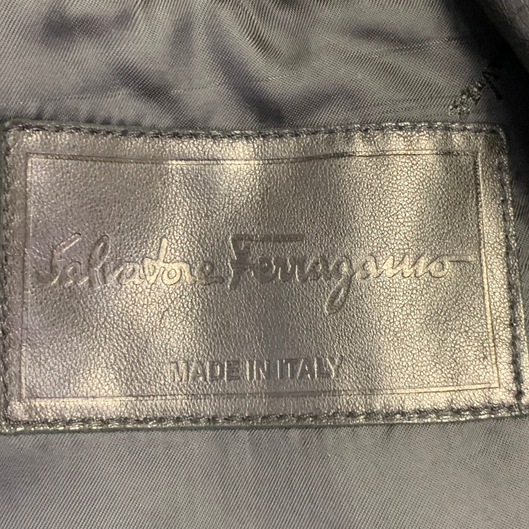 SALVATORE FERRAGAMO Size 42 Black Leather Zip Up Jacket