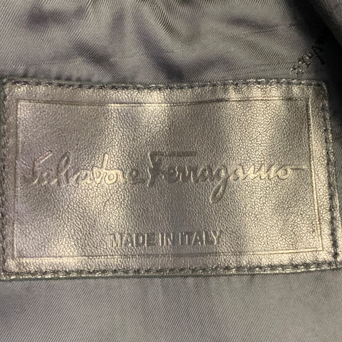 SALVATORE FERRAGAMO Size 42 Black Leather Zip Up Jacket