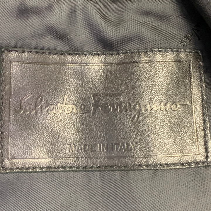 SALVATORE FERRAGAMO Size 42 Black Leather Zip Up Jacket