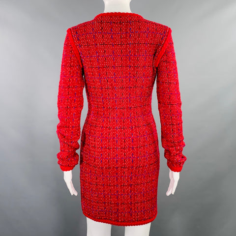 SELF-PORTRAIT AW22 Size S Red Blue Wool Blend Windowpane Cardigan Mini Dress