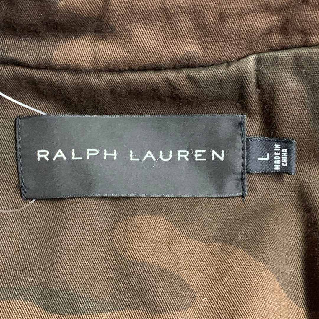 RALPH LAUREN Size L Brown Black Camouflage Cotton Epaulets Utility Jacket