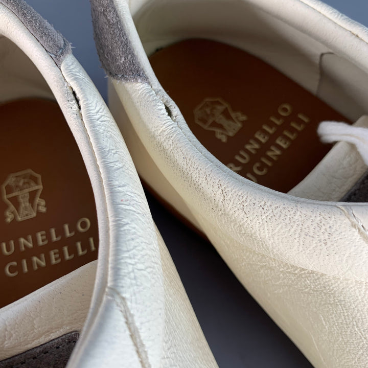 BRUNELLO CUCINELLI Size 9 Off White Grey Leather Low Top Sneakers