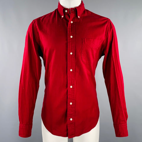 GITMAN BROS Taille M Chemise à manches longues en coton bordeaux à une poche