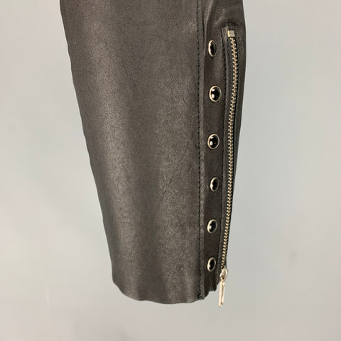 MAJE Size 0 Black Lamb Leather Cropped Casual Pants