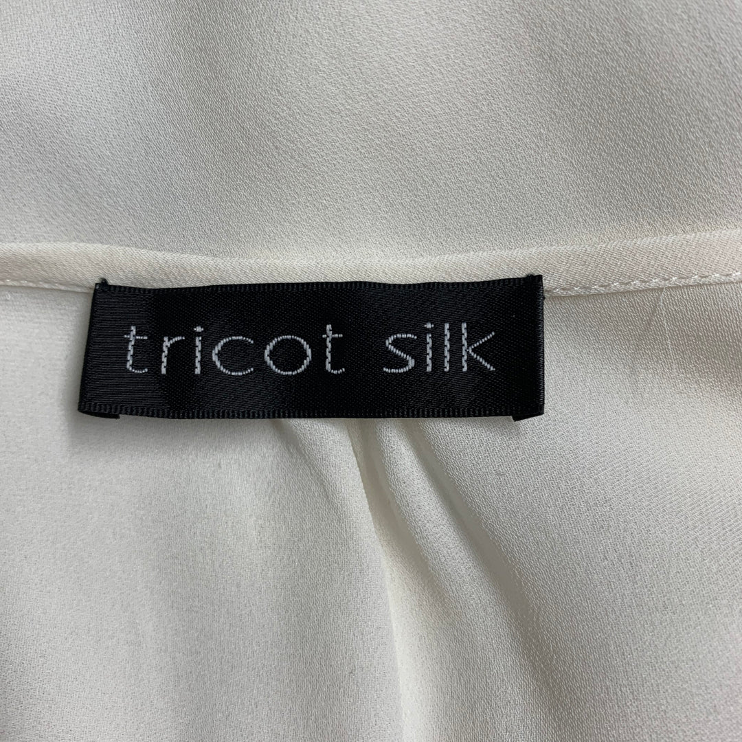 TRICOT Size S Cream Silk Collarless Long Placket Blouse