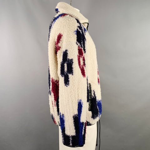 ISABEL MARANT Size L Off White Multi-Color Ikat Fleece Half Zip Sweater