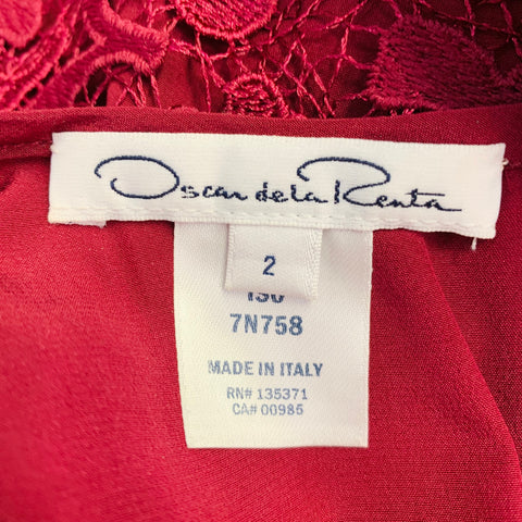 OSCAR DE LA RENTA Size 2 Burgundy Polyester Peplum Sleeveless Dress Top