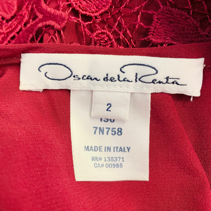 OSCAR DE LA RENTA Size 2 Burgundy Polyester Peplum Sleeveless Dress Top