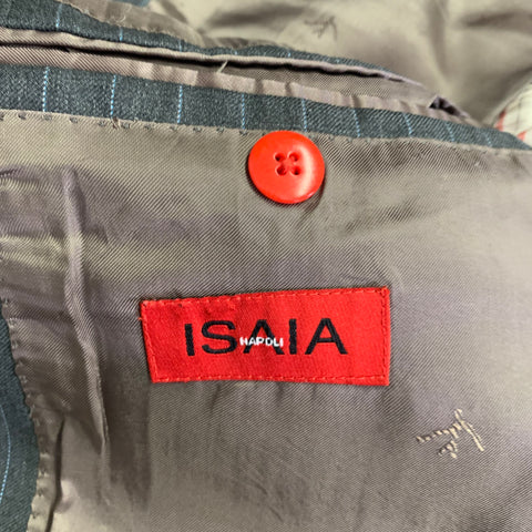 ISAIA Size 44 Grey Light Blue Pinstripe Wool Single Breasted Suit