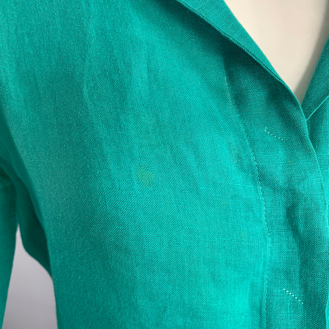 GIORGIO ARMANI Size 8 Teal Linen 3/4 Sleeves Shirt