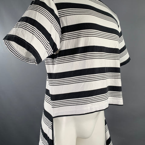 BALENCIAGA Size S White Black Stripe Cotton Cape T-shirt