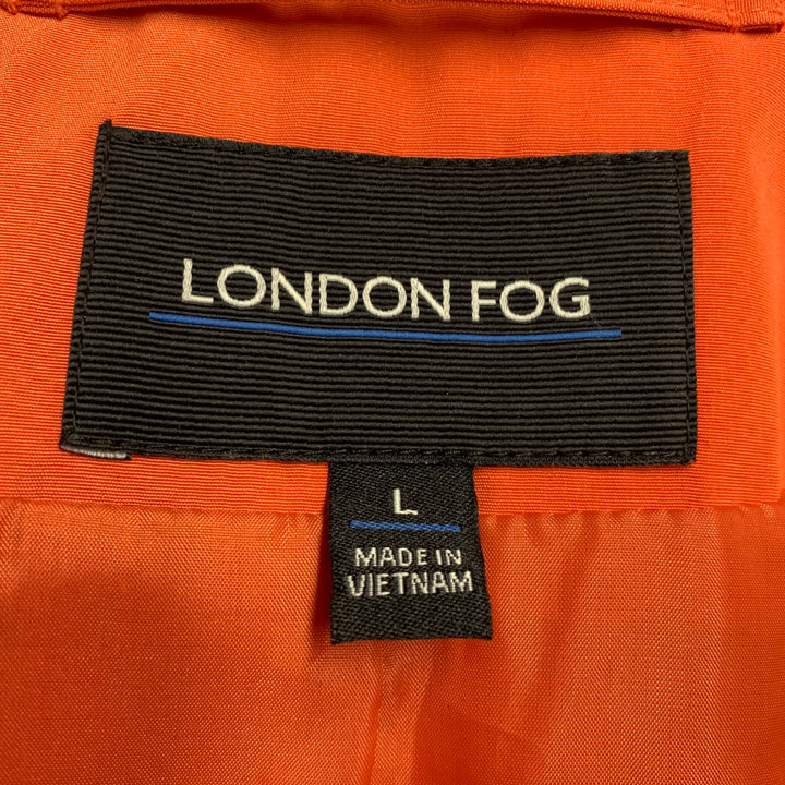 LONDON FOG Size L Orange Polyester Double Breasted Trench Coat