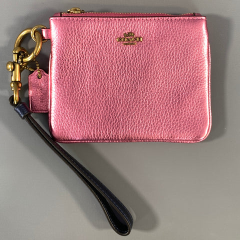 COACH HOL2018 Purple Navy 39250 Metallic Pebble Grain Leather Pouch