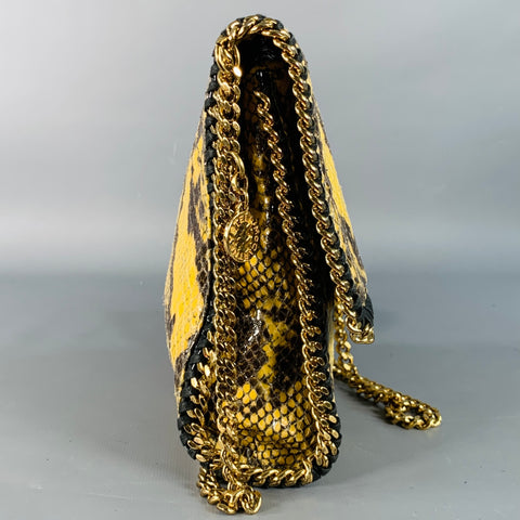 STELLA McCARTNEY Falabella Yellow Black Gold Chain Snake Embossed Handbag