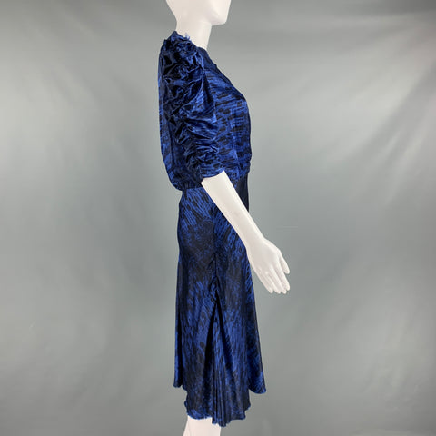 ISABEL MARANT Size 2 Blue Black Silk Print A-Line Dress