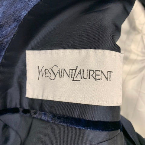 YVES SAINT LAURENT Size 38 Blue Navy Marbled Rayon Sport Coat