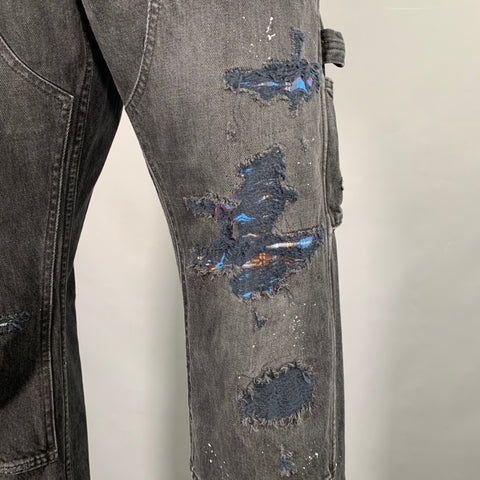 AMIRI Size 34 Black Multi Color Distressed Cotton Straight Cargo Jeans