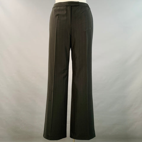 ELIE TAHARI Size 12 Black Polyester Blend Pinstripe Straight Dress Pants