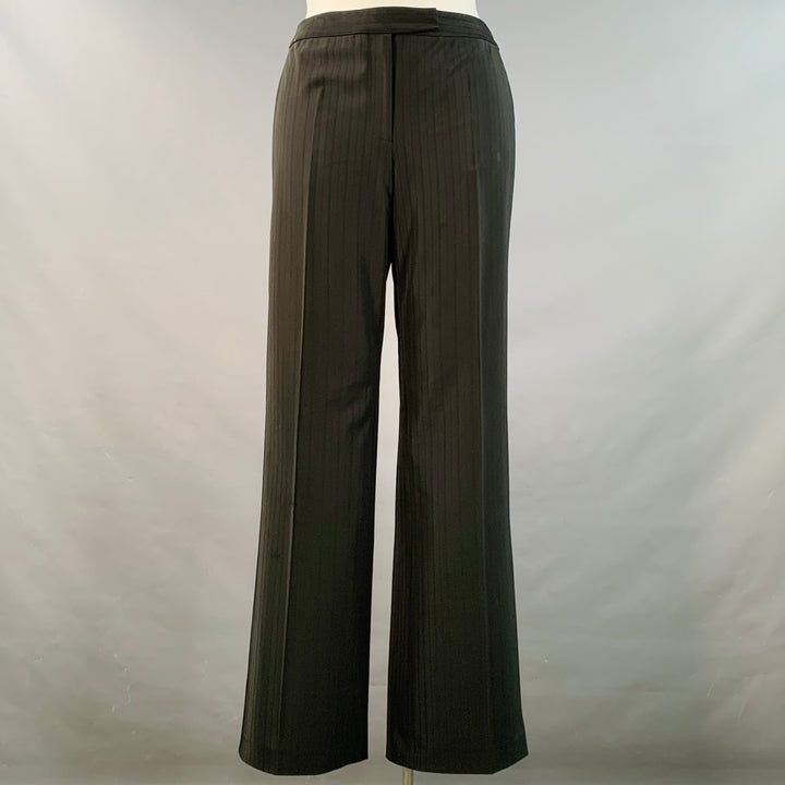 ELIE TAHARI Size 12 Black Polyester Blend Pinstripe Straight Dress Pants