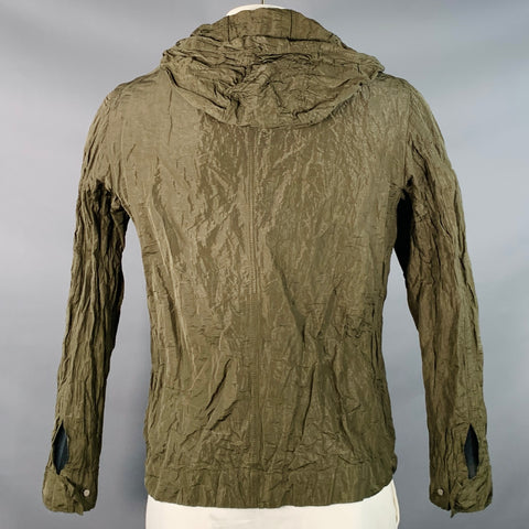 ROBERTO RICCI DESIGNS Taille 42 Veste à Capuche Froissée Zippée à Boutons Pression Vert Olive