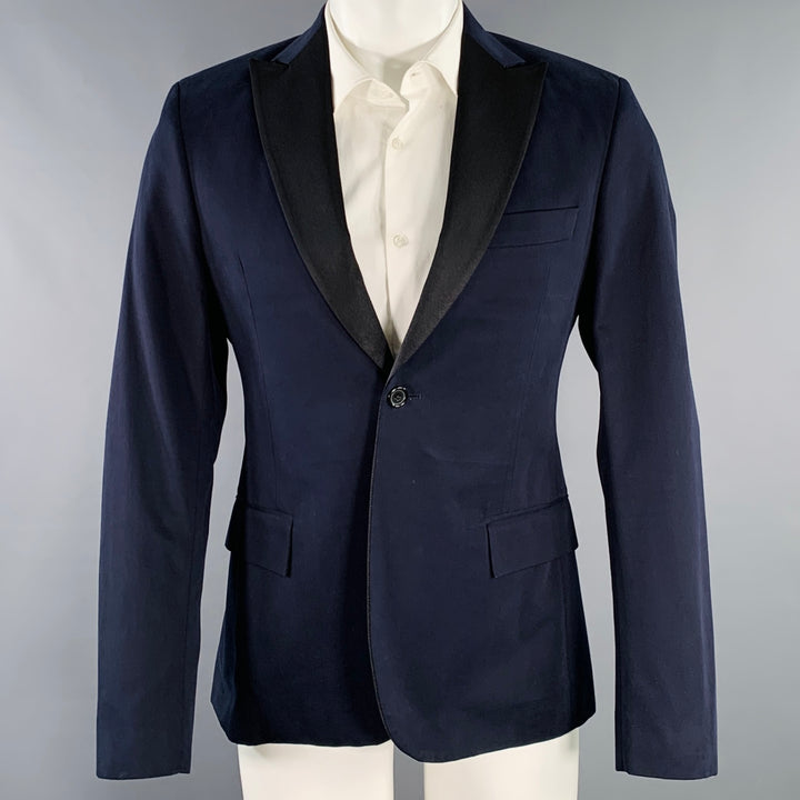 TODD SNYDER Size 38 Navy Black Cotton Peak Lapel Sport Coat